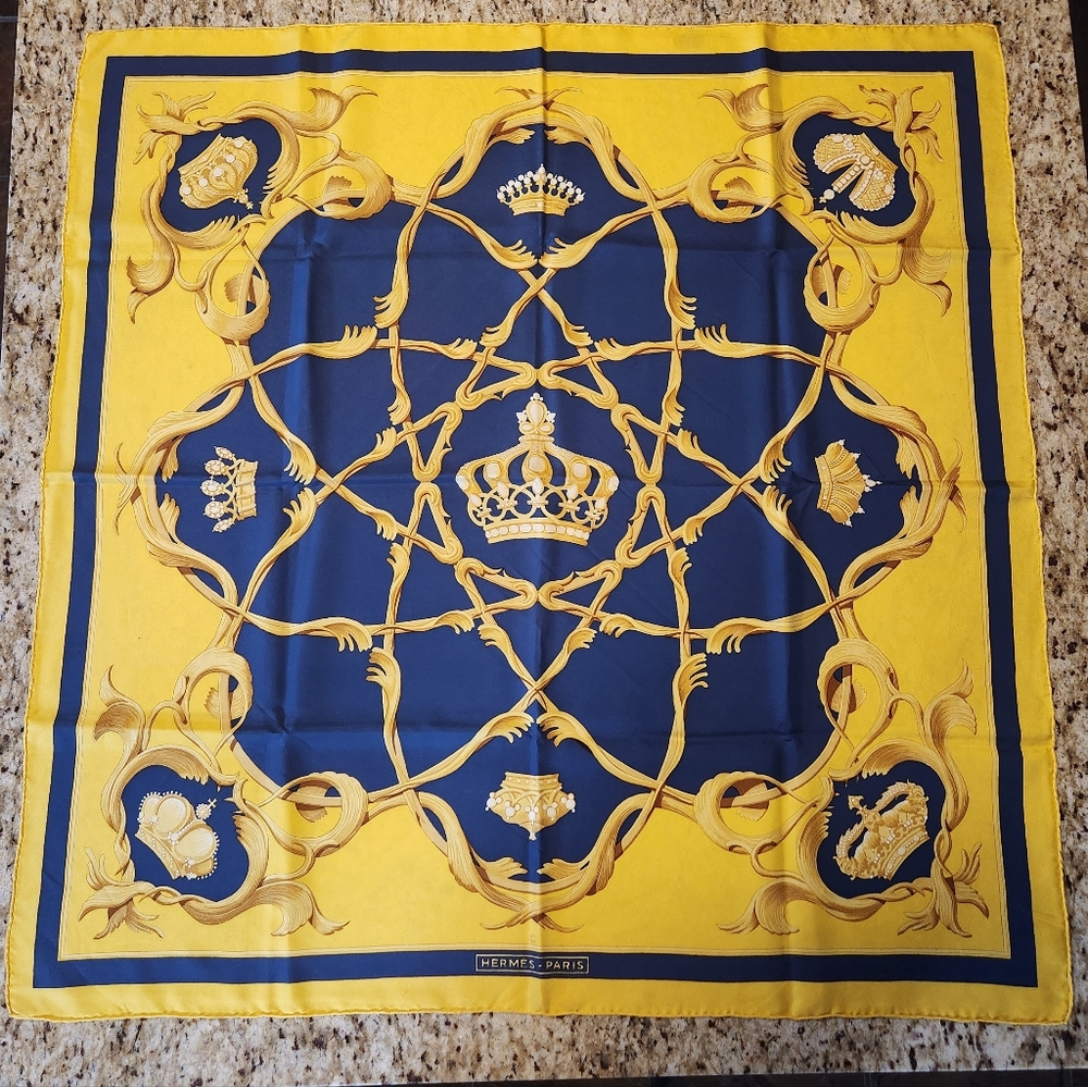 Hermès Paris Yellow and Blue Silk Scarf